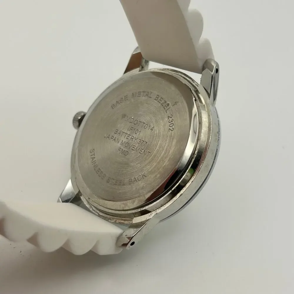 Women’s Silver-tone Stainless Steel Watch White Silicon Band, working